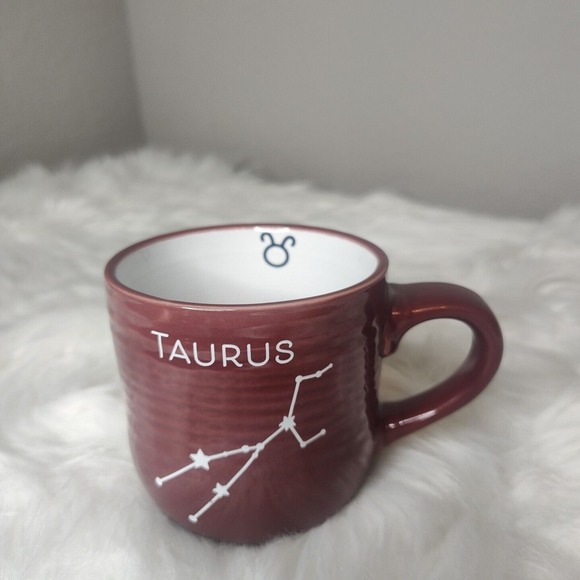 Zodiac Taurus Coffee Mug Tea Cup Latte Horoscope Gift Astrology Maroon The Bull - Picture 2 of 3